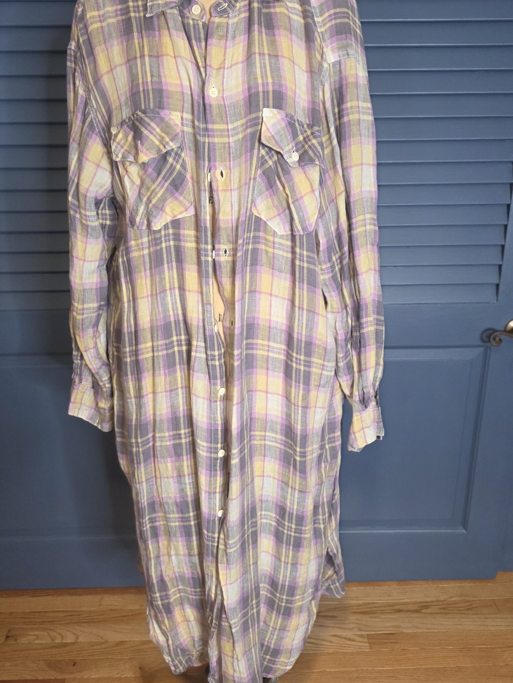 Free People x CP Shades Plaid Maxi Top Shirt Dress Duster Hyacinth L